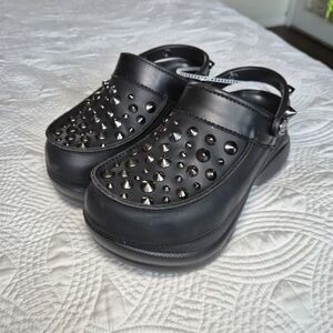 NWT CROCS Classic Bae Glitter Studded Clog Women 7 Platform Black